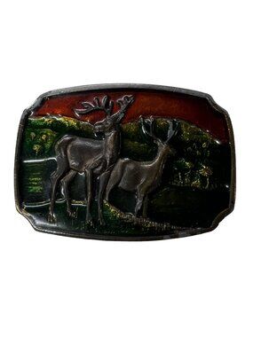 Deer Buck Antler Colored Vintage Belt Buckle 3D Embossed Kolcaco 70's Hunting 3"